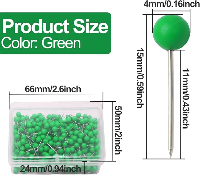 500Pcs Green Map Pins, 1/8 Inch Map Tacks, Round Ball Head Map Push Pins - Image 2