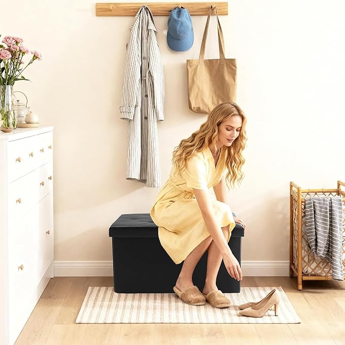 DUMOS 30 Inch Folding Storage Ottoman Bench, Large Hidden Storage Chest - Image 2