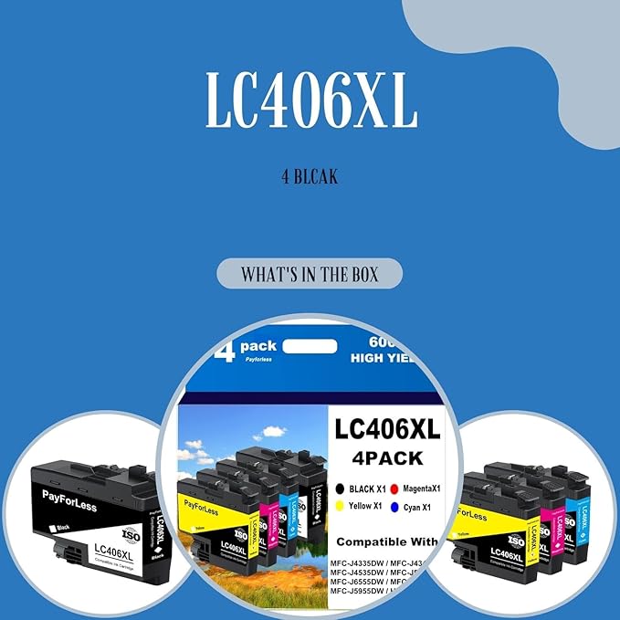 LC406XL for LC406 Ink Cartridges for Brother Printer for Brother MFC-J4335DW MFC-J4535DW MFC-J5855DW MFC-J6555DW MFC-J6955DW Printer 4 Pack(Black Cyan Magenta Yellow)-DeskLoop Office