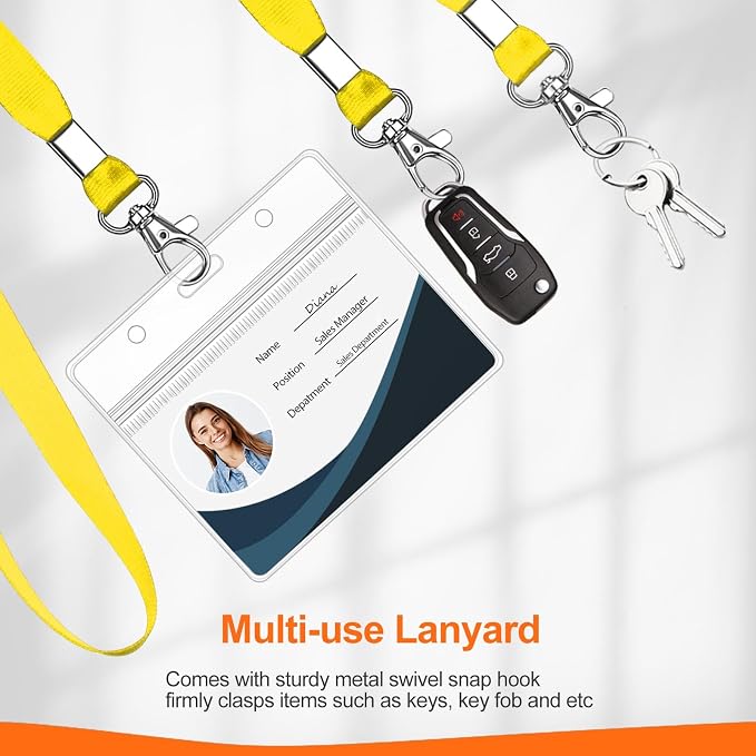 Clear ID Badge Holder with Lanyard, Horizontal Display, Zipper Resealable - Image 5