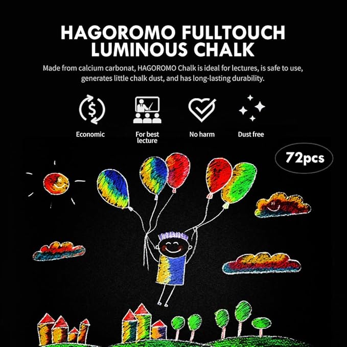 Hagoromo Fulltouch Luminous Chalk 1 Box, Non-Toxic, Dustless [72 Pcs/Yellow Green]