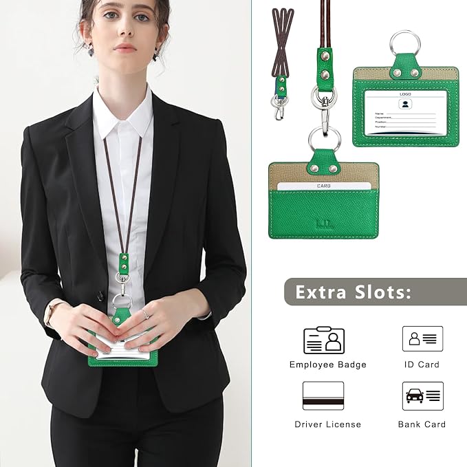 Badge Holder: Boshiho Cowhide Leather ID Badge Card Holder - Image 5