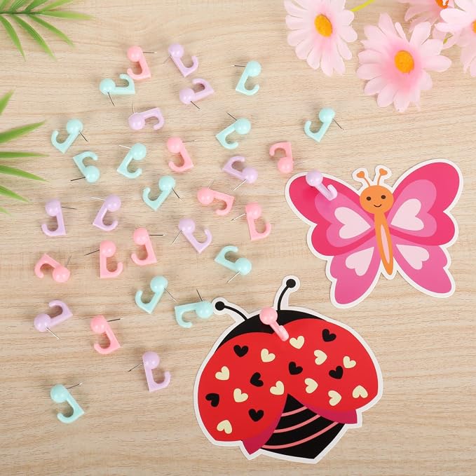 50Pcs Push Pin Hooks, Wall Thumb Tacks Hook Push Pin Hangers Wall Hooks - Image 6