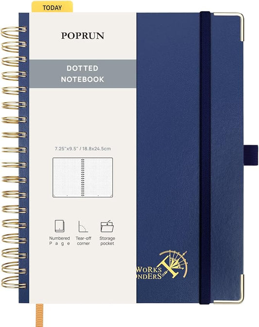 POPRUN Spiral Bullet Dotted Journal Notebook, 7-1/4" x 9-1/2" by POPRUN
