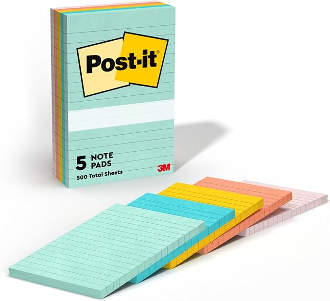 Post-it Notes, 4 x 6 in, Beachside Café Collection, 5 Lined Pads | School by Unknown