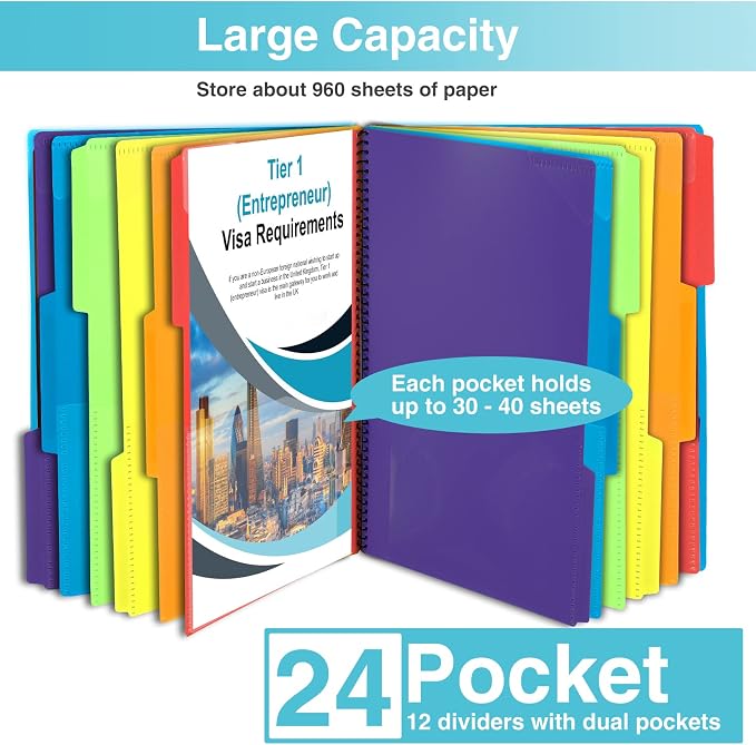 Forvencer 24 Pocket Project Organizer, 1/3-cut Tab Binder Organizer - Image 4