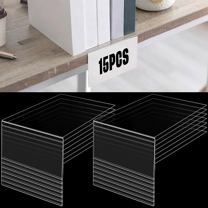 Containlol 15 Pieces Moveable Shelf Label Holders Clear Shelves Tags Moveable - Image 8