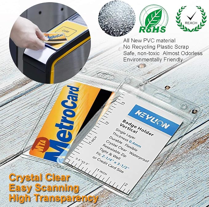 100 Pack ID Card Name Badge Holder, Heavy Duty Clear Transparent Plastic PVC - Image 5