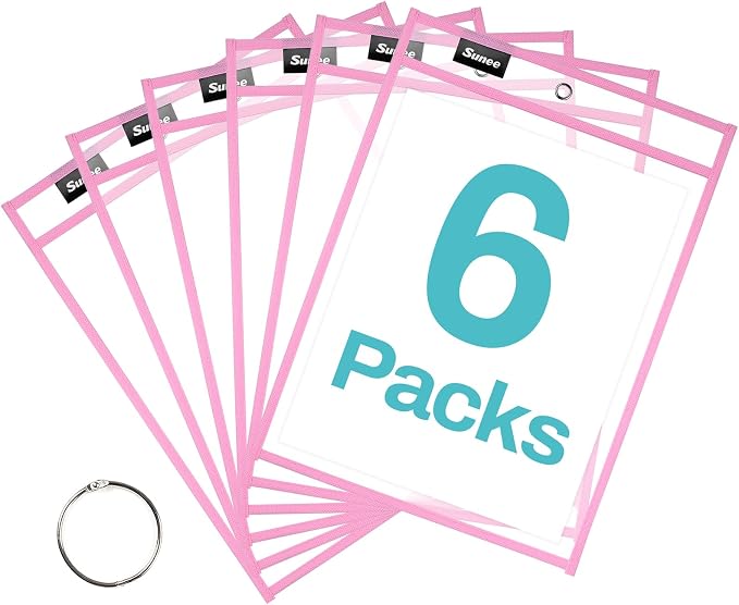 SUNEE 6 Packs Oversized Reusable Dry Erase Pocket Sleeves by SUNEE