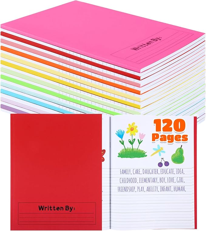 Henoyso 12 Pcs 120 Pages Primary Composition Notebooks K-2 9 3/4 x 7 1/2 Inch Journals Primary Journals Blank Books for Kids to Write Stories Kindergarten (Classic Color)-DeskLoop Office