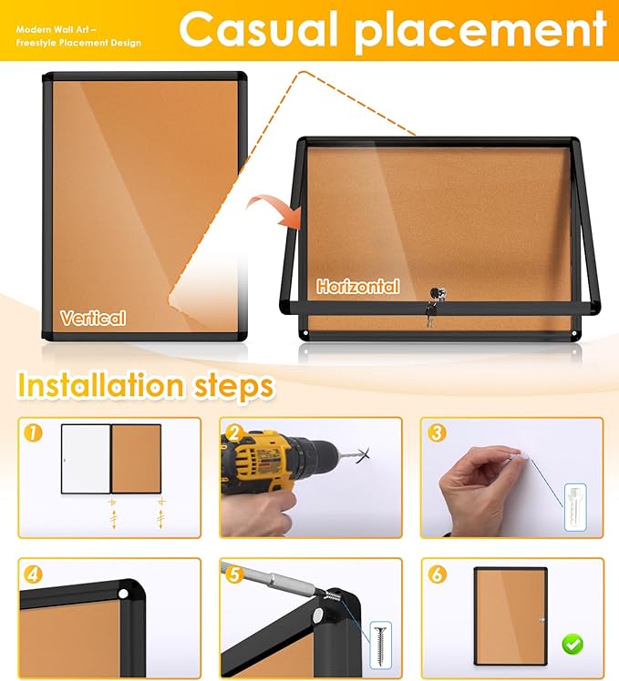 SWANCROWN Lockable Bulletin Board Notice Pin Cork Boards Tamper Proof Message Board for Photos Memos,26x20inch (4xA4)-DeskLoop Office