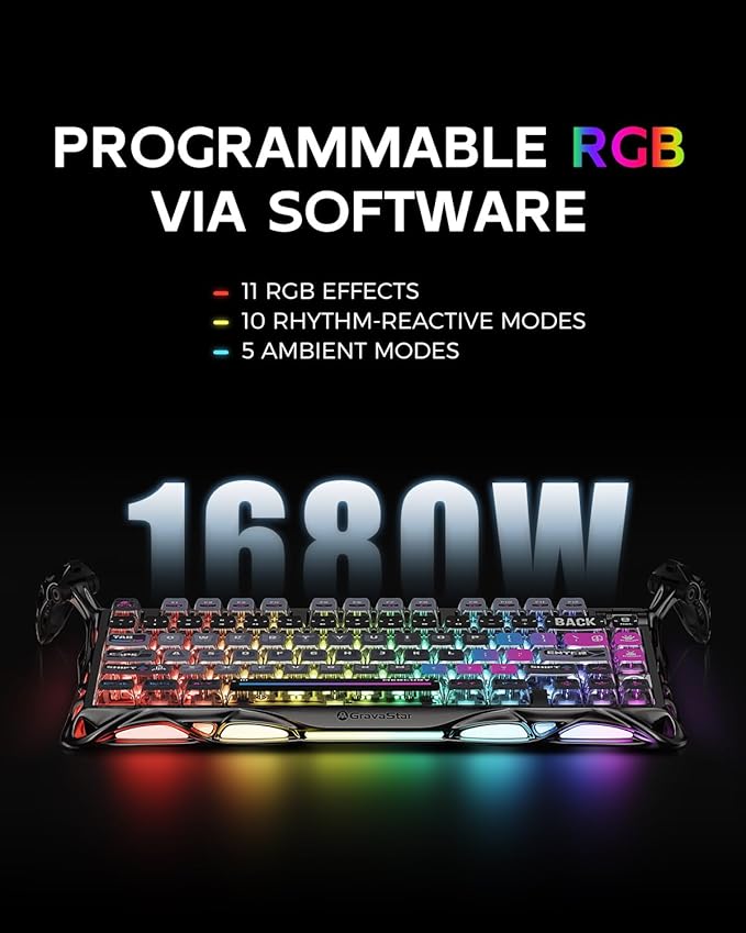GravaStar Mercury K1 Pro Wireless Mechanical Gaming Keyboard, 75% Layout RGB Custom Keyboard, Electroplated Glossy Frame, Hot-Swappable Linear Switches – Cyberpunk Edition-DeskLoop Office