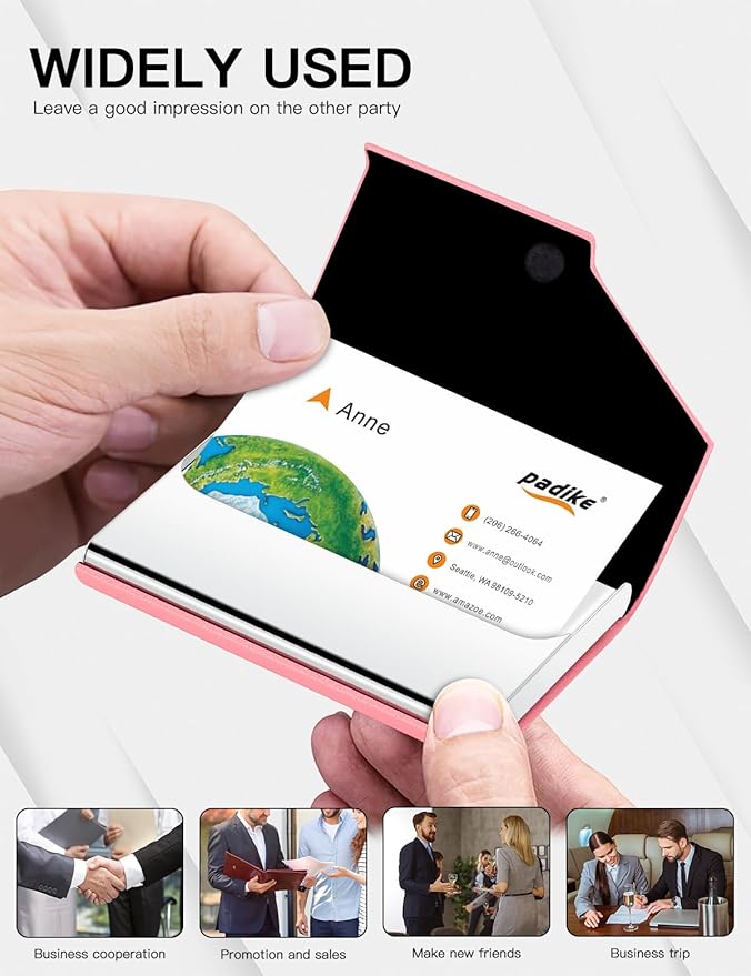 Padike Business Card Holder, PU Leather & Stainless Steel Multi Card Case - Image 5