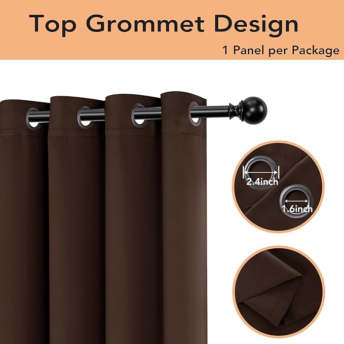 BONZER Room Divider Curtain Screen Partitions Total Privacy Wall Grommet Wide Blackout Curtains for Living Room, 84L x 70W Inch (7L x 5.8W ft), 1 Panel, Chocolate-DeskLoop Office