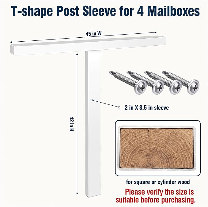 Sintuff Heavy Duty White Vinyl Mailbox Post Sleeve T-Shape Mailbox Stand Mount - Image 2