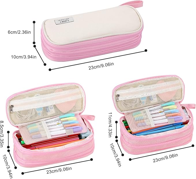 Big Pencil Case Zipper Pencil Pouch Organizer Large Capacity Pen Bag with Handle Portable for Girls Kids Adults Gift Pen Case for School Home Office Light-pink-DeskLoop Office