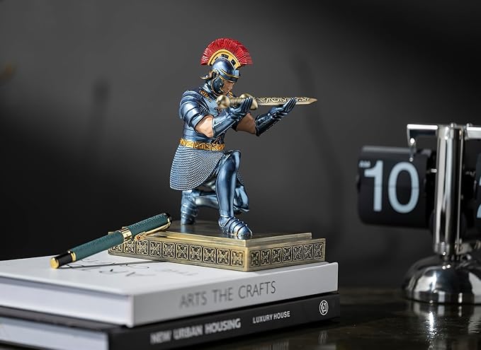 Roman Praetorian Warrior Knight Pen Holder Desk Ornament Resin Pencil Holder Desk Accessories and Organizer for Office with a Letter Opener (Blue)-DeskLoop Office