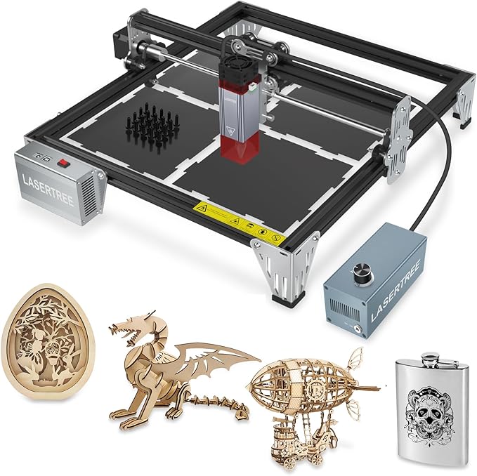 LASER TREE 80W Laser Engraver, 10000mW(10W) Laser Output Laser Engraving Cutter with Air Assist Pump & Magnetic Pad Kit, Built-in FAC, Eye Protection Laser Engraver for Wood Acrylic, Leather, Class 4-DeskLoop Office