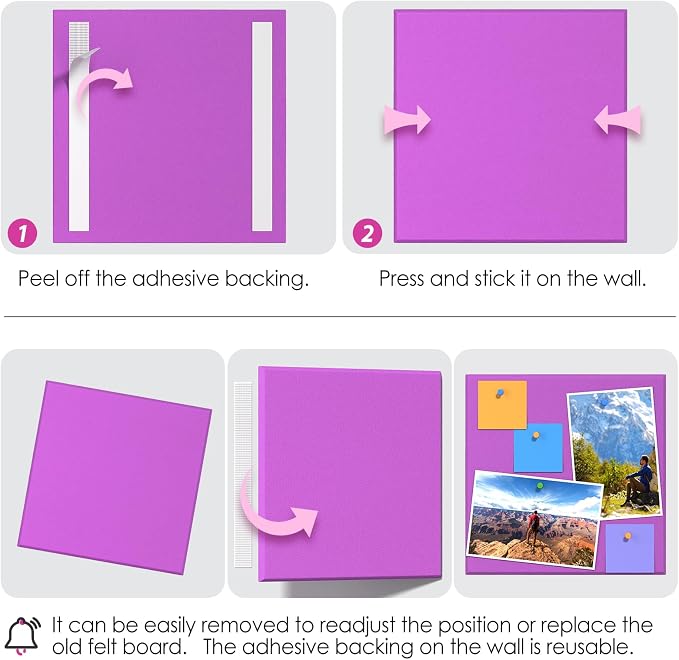 MaxGear Felt Bulletin Board 36" x 24", Rose Pink Felt Wall Tiles Push Pins | - Image 5
