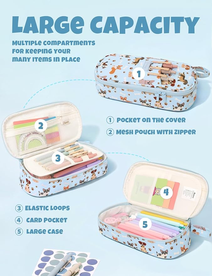 SUNEE Cute Pencil Case, Large Pencil Pouch, Aesthetic Big Pencil Bag - Image 3