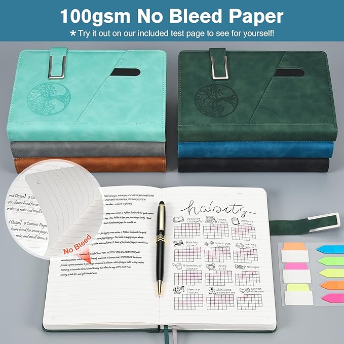 Lined Notebook Journal for Men Women, 365 Pages Numbered College Ruled Notebook, Hardcover Leather Journal with Pen & Gift Box, Thick Daily Diary, Professional Notebooks for Work, School, Business, A5-DeskLoop Office