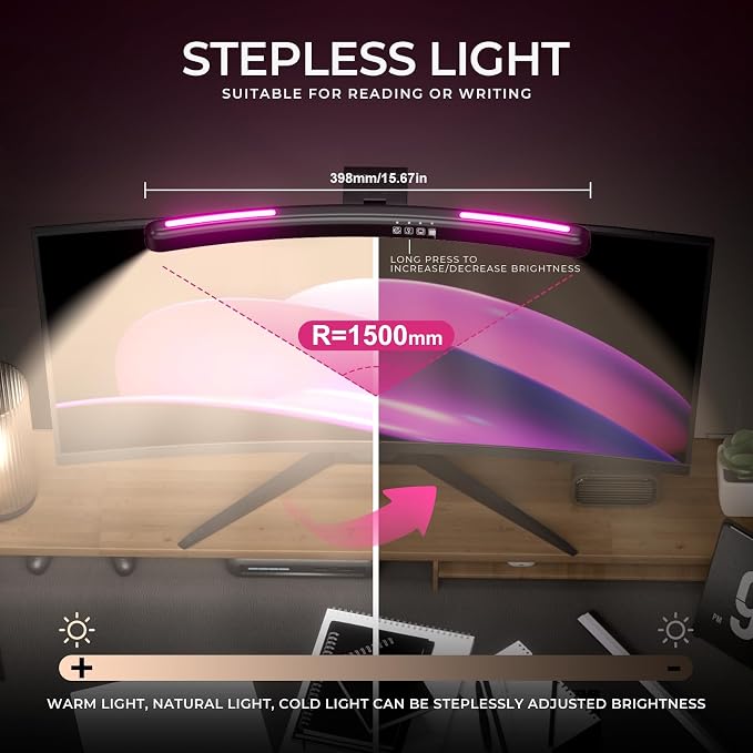 Monitor Light Bar Curved, RGB Backlight, Computer Screen Lamp | Eye Care Dual - Image 4