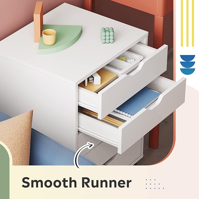 DEVAISE 5-Drawer Chest, Wood Storage file Cabinet with Wheels, White-DeskLoop Office