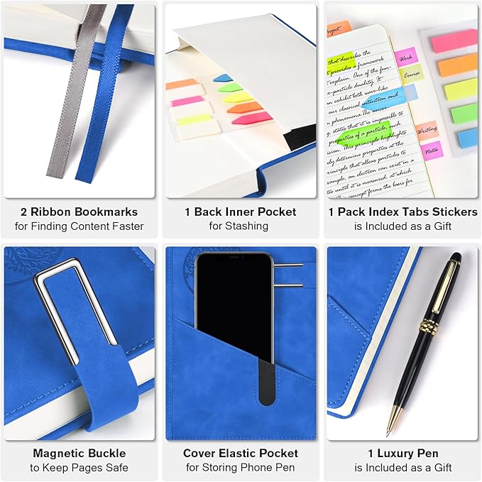 Lined Notebook Journal for Men Women, 365 Pages Numbered College Ruled Notebook, Hardcover Leather Journal with Pen & Gift Box, Thick Daily Diary, Professional Notebooks for Work, School, Business, A5-DeskLoop Office