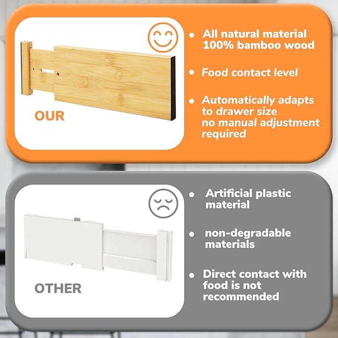 BAMEOS 4" High Bamboo Drawer Dividers - Adjustable Small Drawer Organizer - Kitchen, Dresser, Bathroom, Bedroom & Office - 4-pack-DeskLoop Office
