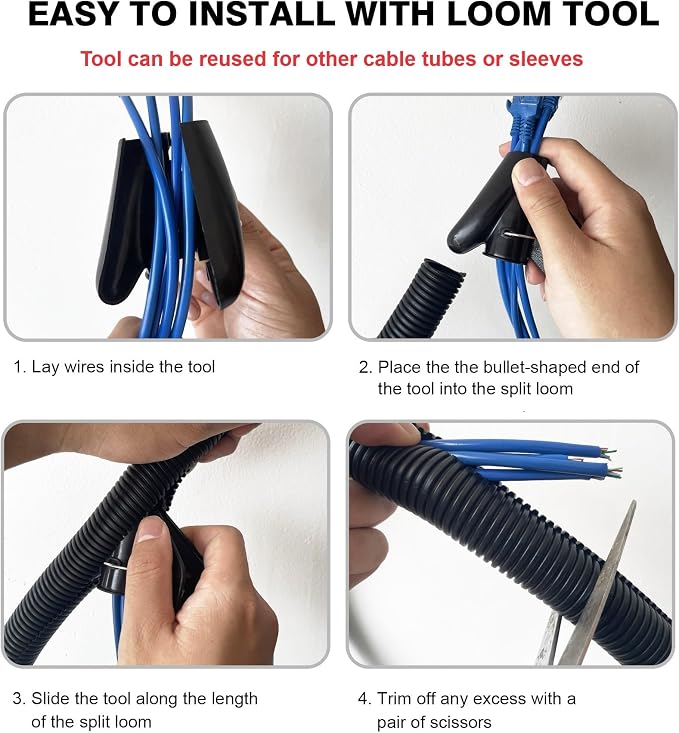 10ft - 1/4 inch Flame Retardant Split Wire Loom Tubing - Flexible Wire Covers - Image 8