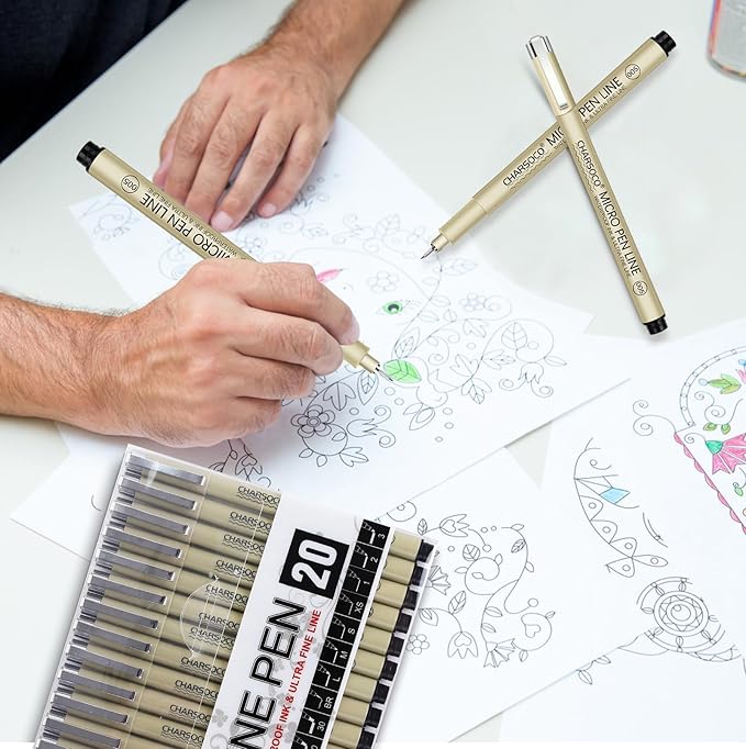 Black Micro Pens, 20 Sizes in 0.15mm - 5mm, Waterproof Archival Ink, Fine Point Pen for Artist Illustration, Sketching, Anime, Manga and Technical Drawing-DeskLoop Office