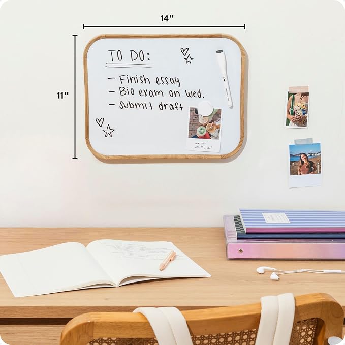 U Brands 11 x 14 Modern Bevel Dry Erase Board, Wood Grain Print, Includes - Image 2