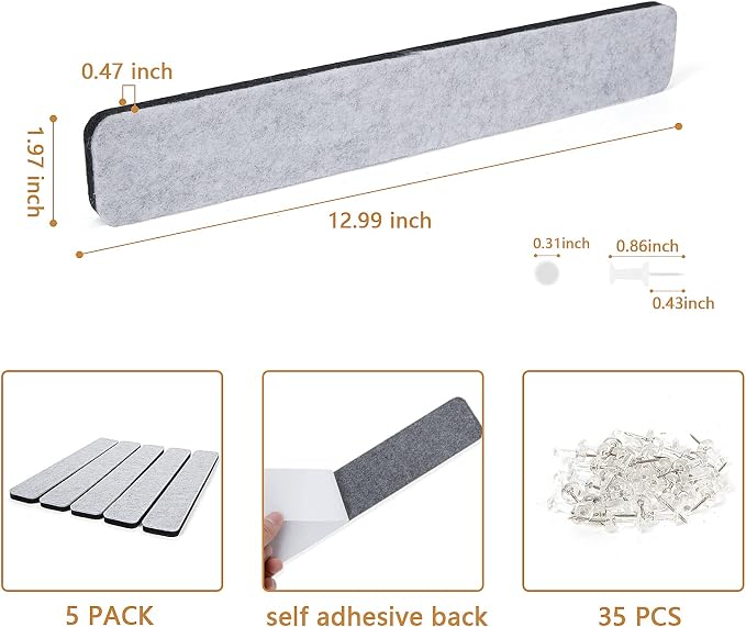 5 Pack Felt Pin Board Bar Strips Bulletin Board - Image 2
