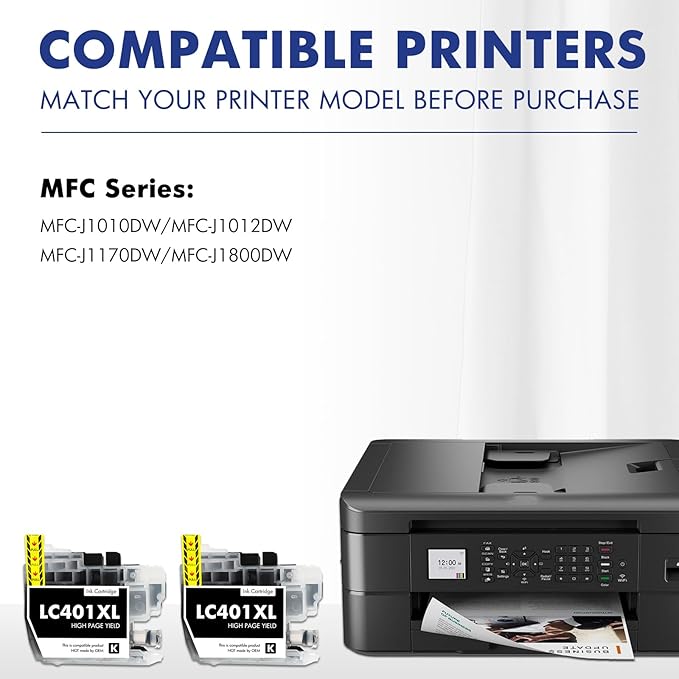 LC401XL LC401 MFC-J1010DW Black Ink Cartridges Compatible for Brother LC 401 XL MFC-J1010DW MFC-J1170DW MFC-J1012DW MFC-J1800DW MFC J1010DW Printer (High Yield, 2 Pack)-DeskLoop Office