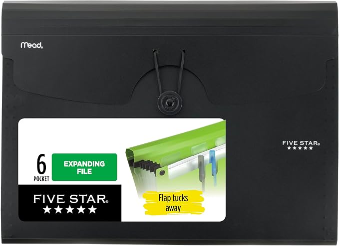 Five Star Expanding File Organizer, 6-Pocket Accordian File Organizer, Bungee by FiveStar