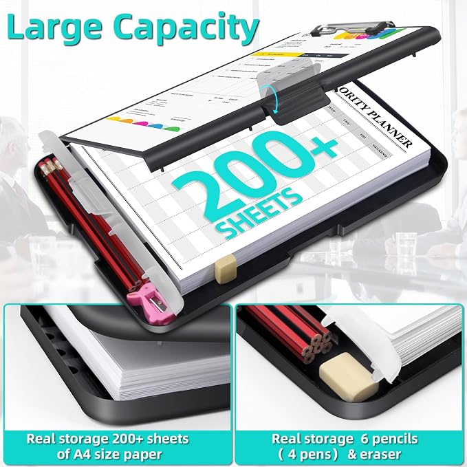 Sunnyclip Clipboard with Storage, Real Hinge Heavy Duty 8.5x11 Clipboards - Image 2