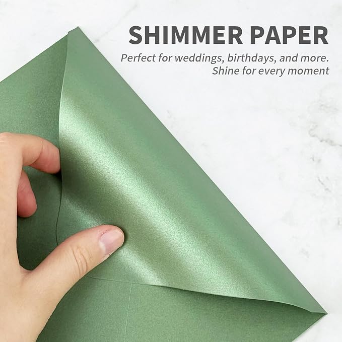 YINUOYOUJIA 50 PCS Sparking Green Envelopes A7, 5 x 7 Shimmer Envelopes - Image 4