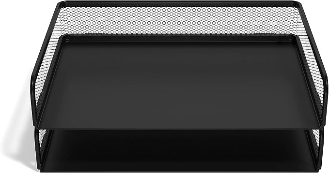 TRU RED Side‑Load Stackable Metal Letter Tray, Matte Black, 2‑Pack – Desktop by TRURED
