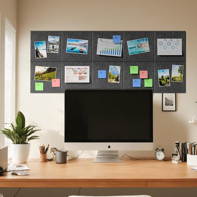 MaxGear Felt Bulletin Board 48" x 36", Dark Gray Felt Wall Tiles Wall Decor | - Image 9