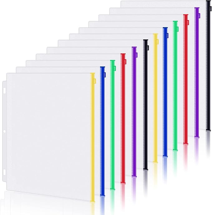 Antner 12 Pack Letter Size Binder Pockets 3 Ring Binder Multicolor Zipper by Antner