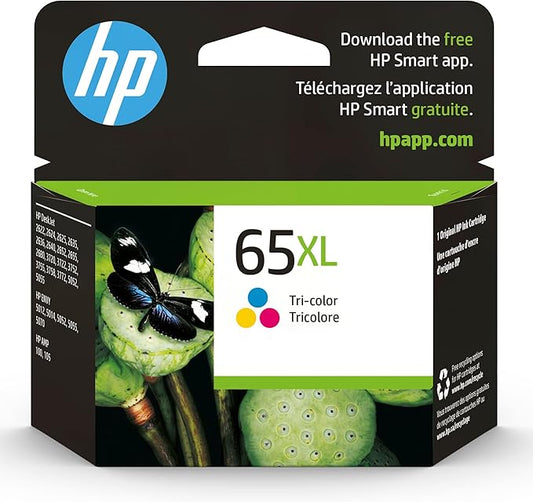 HP 65XL Tri-color High-yield Ink Cartridge for HP Printers | Works with Printer Series: AMP 100, DeskJet 2600, 3700; ENVY 5000 | Eligible for Instant Ink | N9K03AN-DeskLoop Office