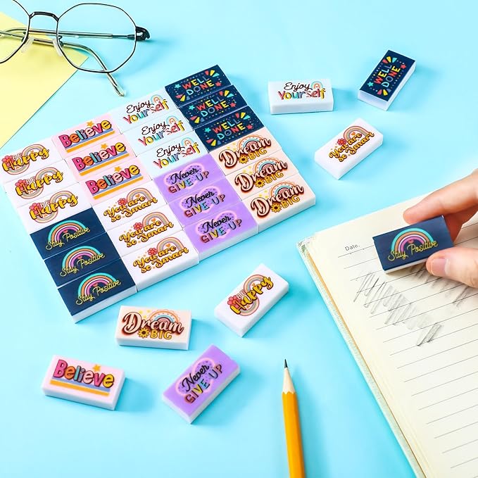 100 Pcs Inspirational Pencil Erasers Bulk for Kids Fun Motivational Eraser School Supplies Back to School Office Supplies for Classroom Office Teacher Artists (Boho)-DeskLoop Office