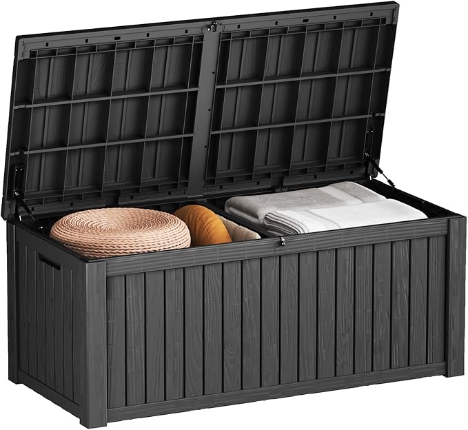 180 Gallon Outdoor Storage Box Waterproof Lockable Resin Deck Box Large, Patio Storage Bin for Pool Accessories Cushion Furniture, Garden Tools, UV-Resistant Outside Delivery Black-DeskLoop Office