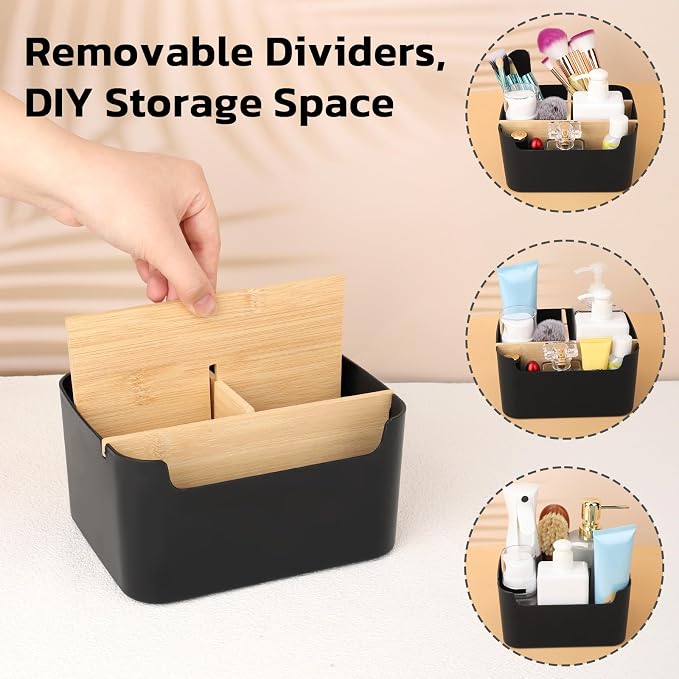Segarty Black Desktop Organizer, Detachable Bamboo Remote Control Holder - Image 5
