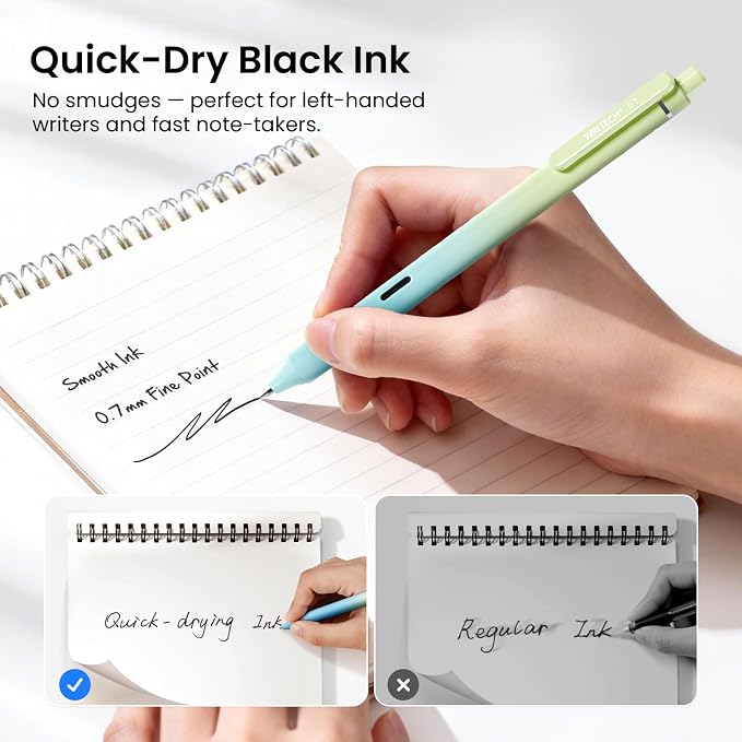 WRITECH Gel Rollerball Pens 0.7mm: Silent Click Smooth Writing Quick Dry Black - Image 3