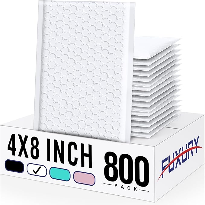 Fuxury Bubble Mailers 4x8" 800Pcs Bulk, Waterproof Padded Envelopes Usable Size by Fuxury