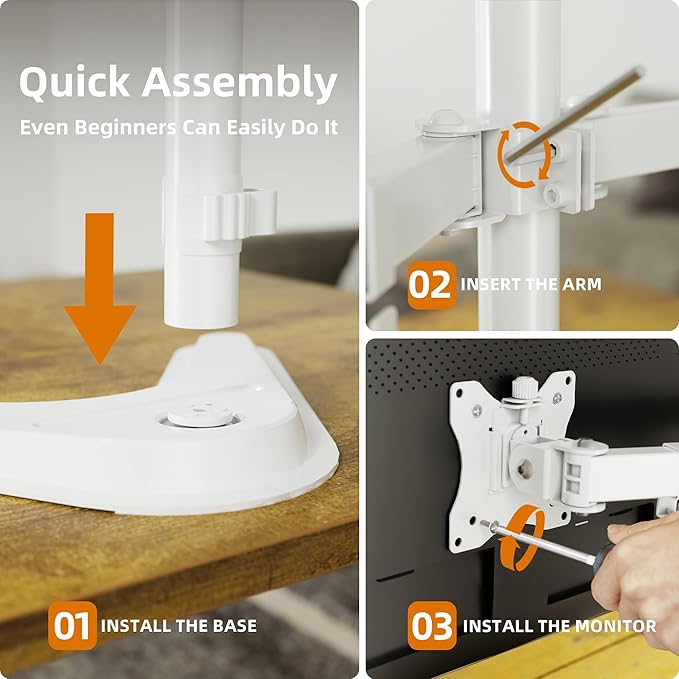 Claiks Dual Monitor Mount, Ergonomic Adjustable Monitor Arm for Max 32 inch Screens, Adjustable Computer Monitor Stand up to 40 lbs, VESA Mounting Holes 75&100mm, White-DeskLoop Office