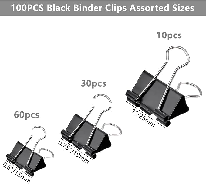 100pcs Binder Clips Assorted Sizes, Mini 3 Sizes - Image 2
