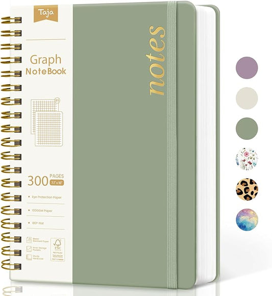 Spiral Graph Paper Notebook Journal for Work, 300 Pages, Thick B5 (7.1"x10") Grid Journals for Women & Writing, Hardcover Notebook for Note Taking, Perfect for Work School Note Taking Business, Green-DeskLoop Office