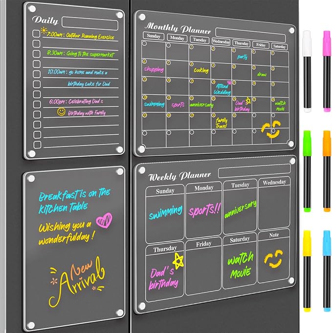 DIYMAG Magnetic Calendar for Refrigerator 4 PCS Dry Erase Whiteboard by DIYMAG
